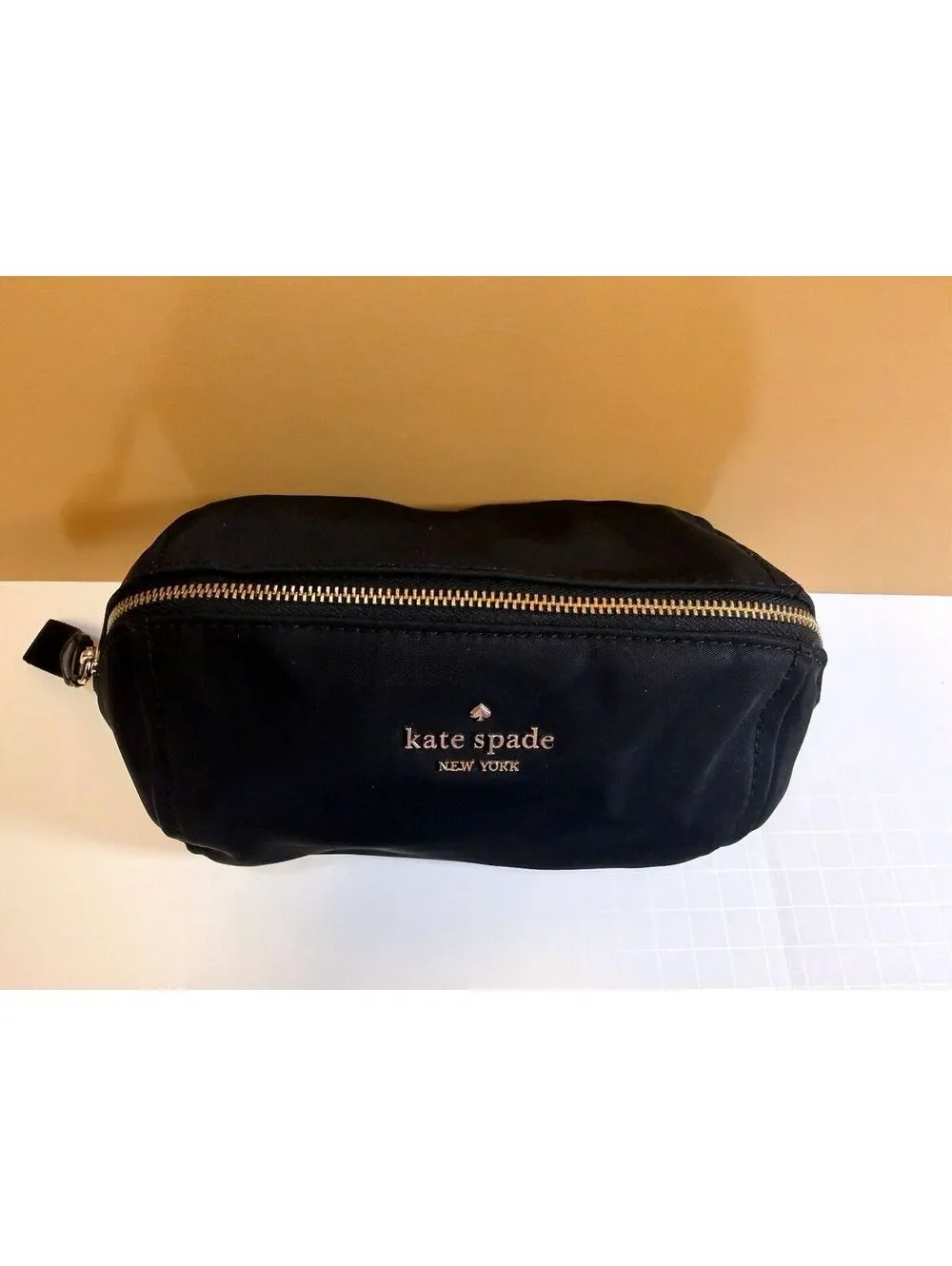 Kate Spade Black Nylon Cosmetic Pouch Makeup Bag Gold Hardware OS